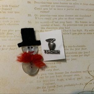 Teacher and handmade Button Snowman Pins